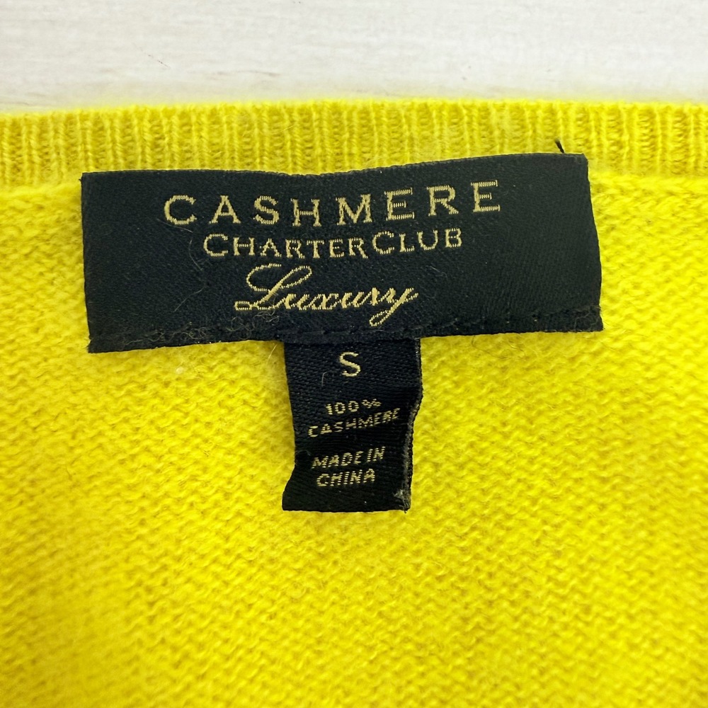 Charter Club Luxury Cashmere Cardigan Sweater Womens S‎ Bright Yellow Spring - Picture 10 of 14